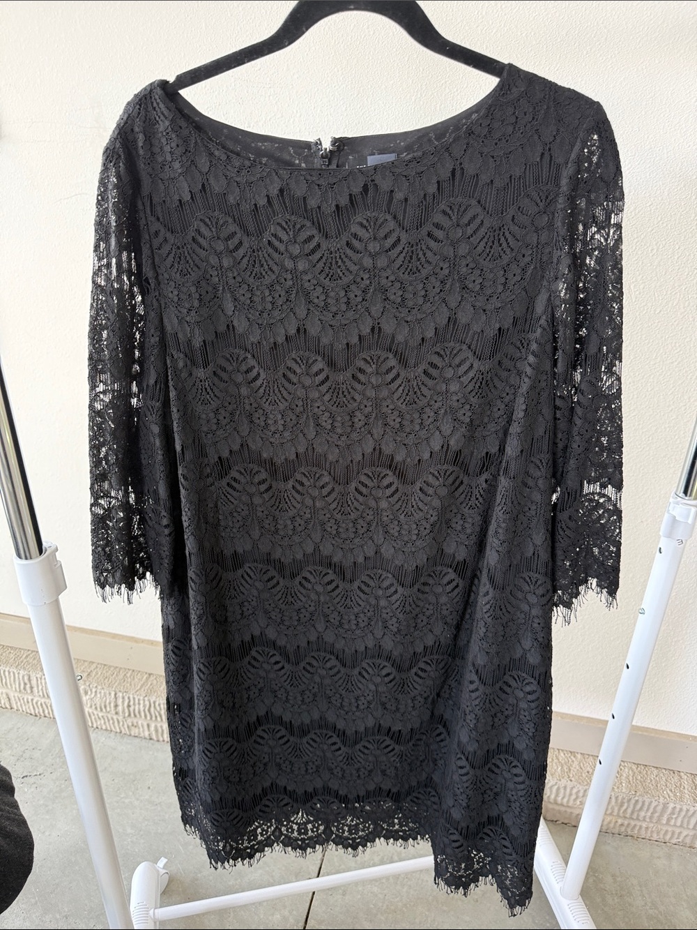 The Limited Black Lace Shift Dress with Scalloped Trim